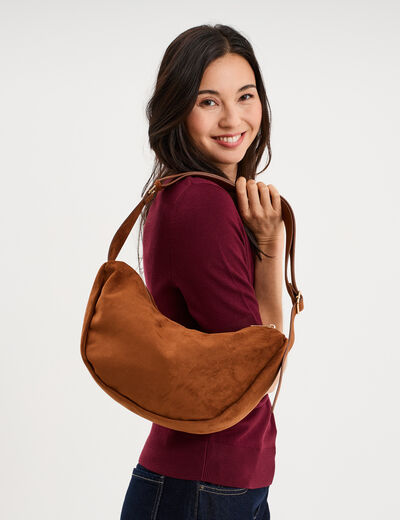 Sac banane effet su&eacute;dine camel femme