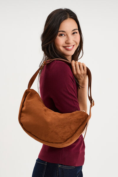 Sac banane effet su&eacute;dine camel femme