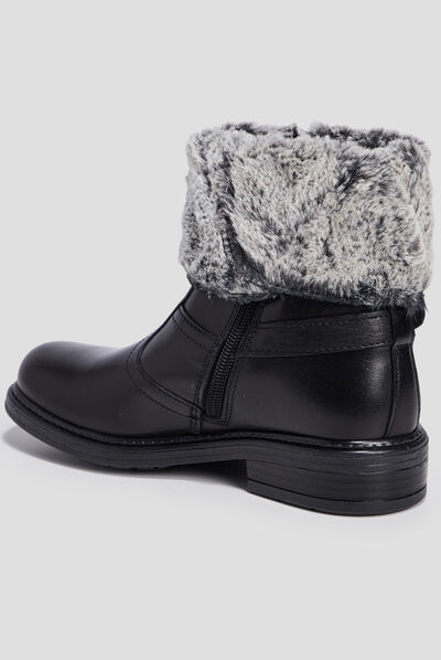 Bottines à fourrure en cuir noir fille