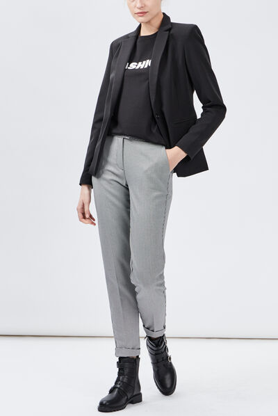Pantalon droit à pinces blanc femme