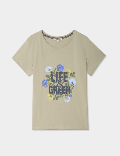 T-shirt ajusté col rond coton Creeks vert kaki femme