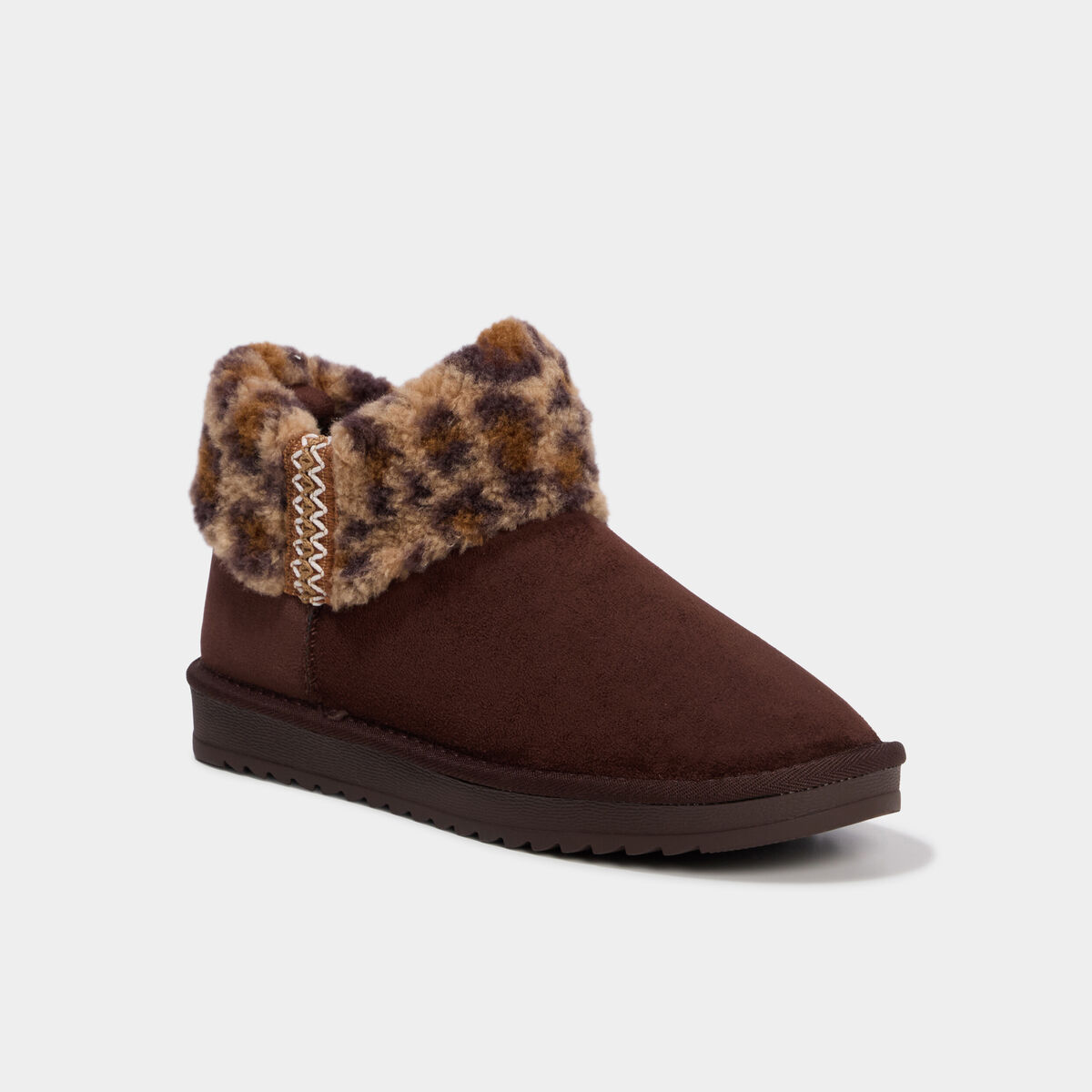 Boots fourr&eacute;es effet su&eacute;dine marron fonc&eacute; femme