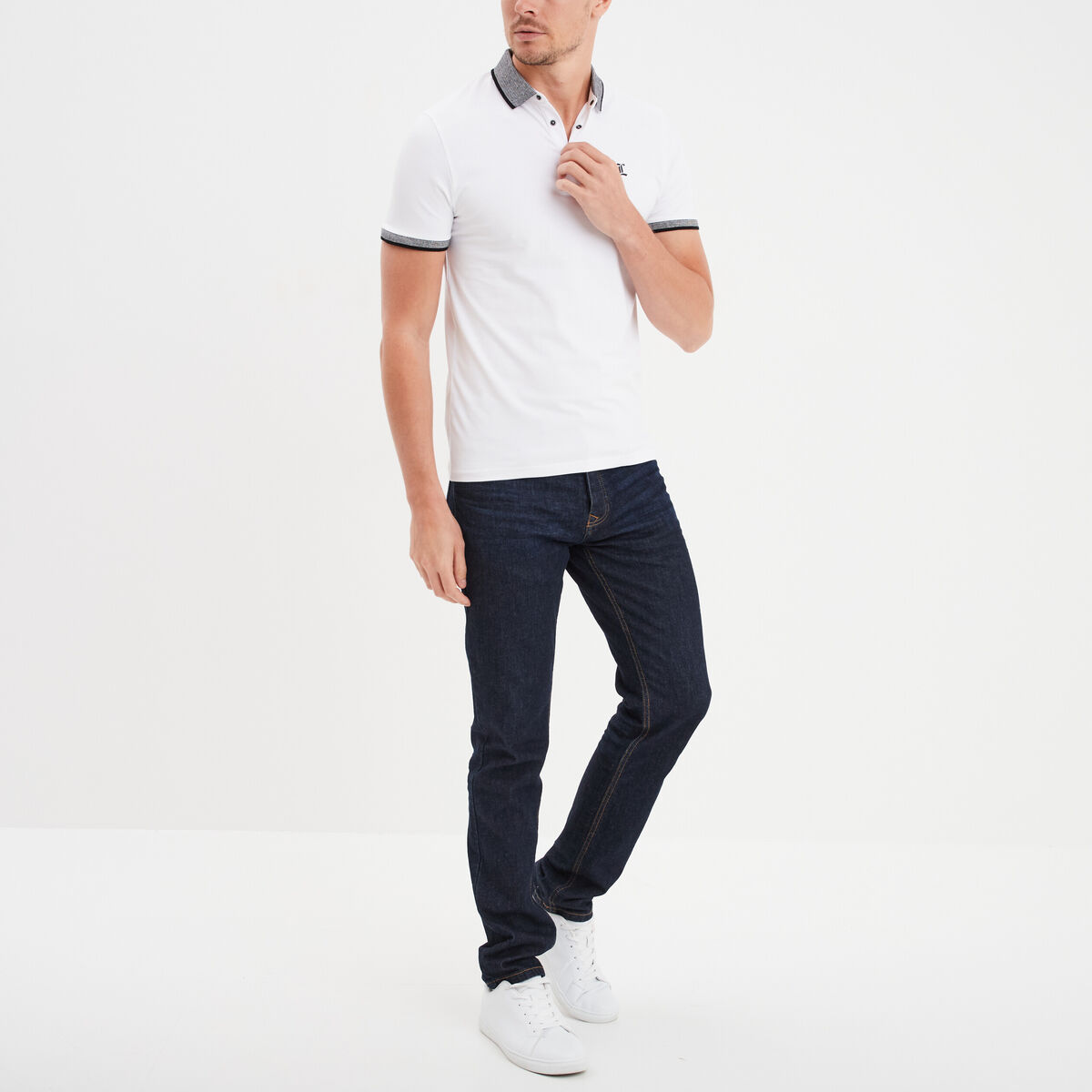 Polo coton stretch droit manches courtes blanc homme