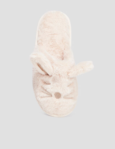 Chaussons mules fausse fourrure sable femme