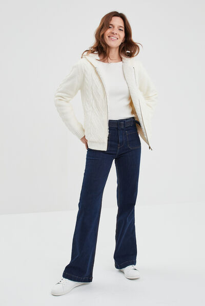 Gilet zippé doublure sherpa à capuche ecru femme