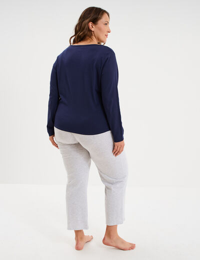 Ensemble pyjama 2 pi&egrave;ces coton bleu marine femme grande taille