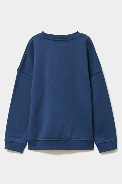 Sweat oversize manches longues col rond bleu fonc&eacute; gar&ccedil;on