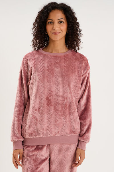 Haut de pyjama sweat polaire torsad&eacute; rose framboise femme