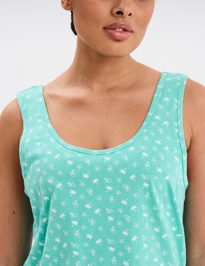 Ensemble pyjama short et débardeur coton vert turquoise femme