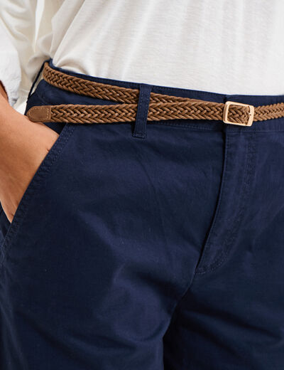 Pantalon chino regular ceinture tress&eacute;e bleu marine femme