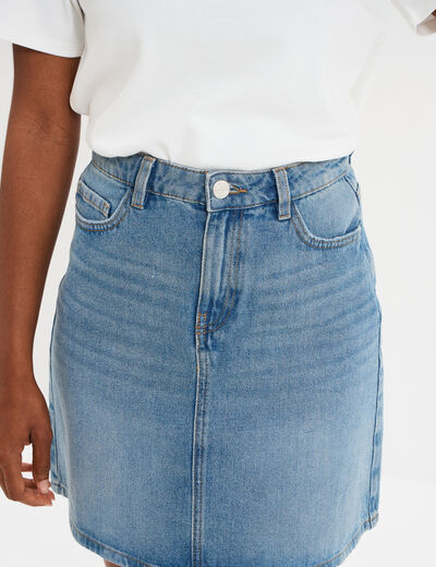Jupe courte trapèze en jean coton denim double stone femme