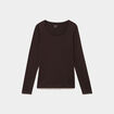 T-shirt coton col rond manches longues marron fonc&eacute; femme