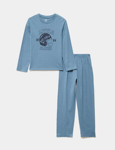 Ensemble pyjama pantalon t-shirt coton bleu gris gar&ccedil;on
