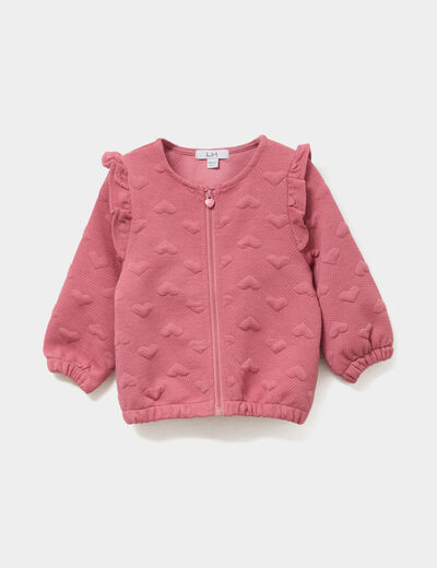 Gilet zipp&eacute; matelass&eacute; &agrave; volants vieux rose b&eacute;b&eacute; fille