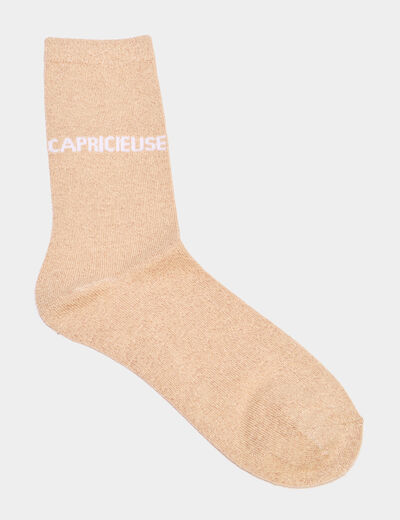 Chaussettes &agrave; fils m&eacute;tallis&eacute;s mi-hautes jaune or femme