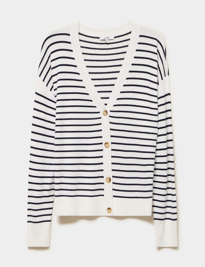 Gilet col en V boutonn&eacute; beige femme