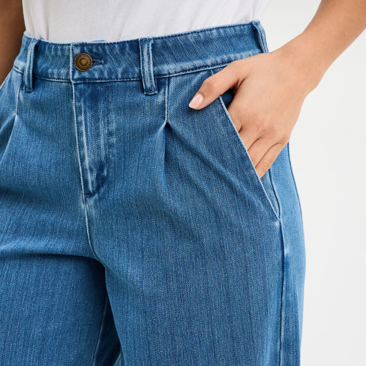 Jeans wide leg &agrave; pinces denim double stone femme