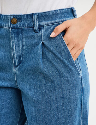 Jeans wide leg &agrave; pinces denim double stone femme