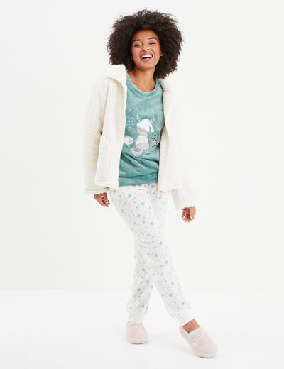 Ensemble pyjama pantalon effet velours bleu gris femme