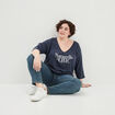 Pull manches 3/4 chauve-souris col V bleu marine femme grande taille