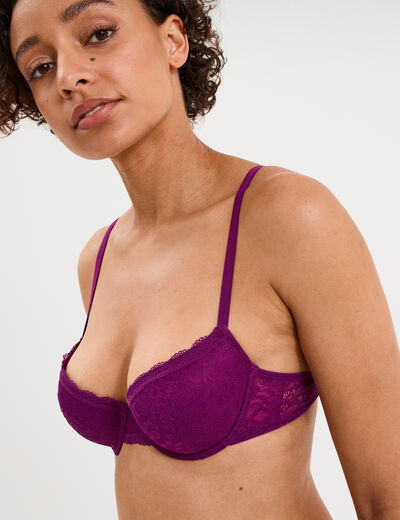 Soutien-gorge corbeille coques dentelle violet fonc&eacute; femme