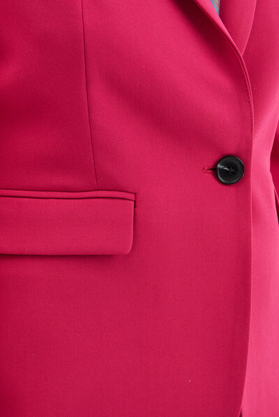Veste droite boutonnée manches longues rose framboise femme