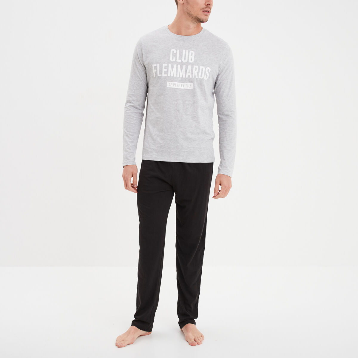 Ensemble pyjama 2 pi&egrave;ces gris clair homme