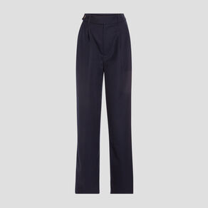 Pantalon large taille haute bleu marine femme