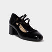 Escarpin double bride effet verni noir femme