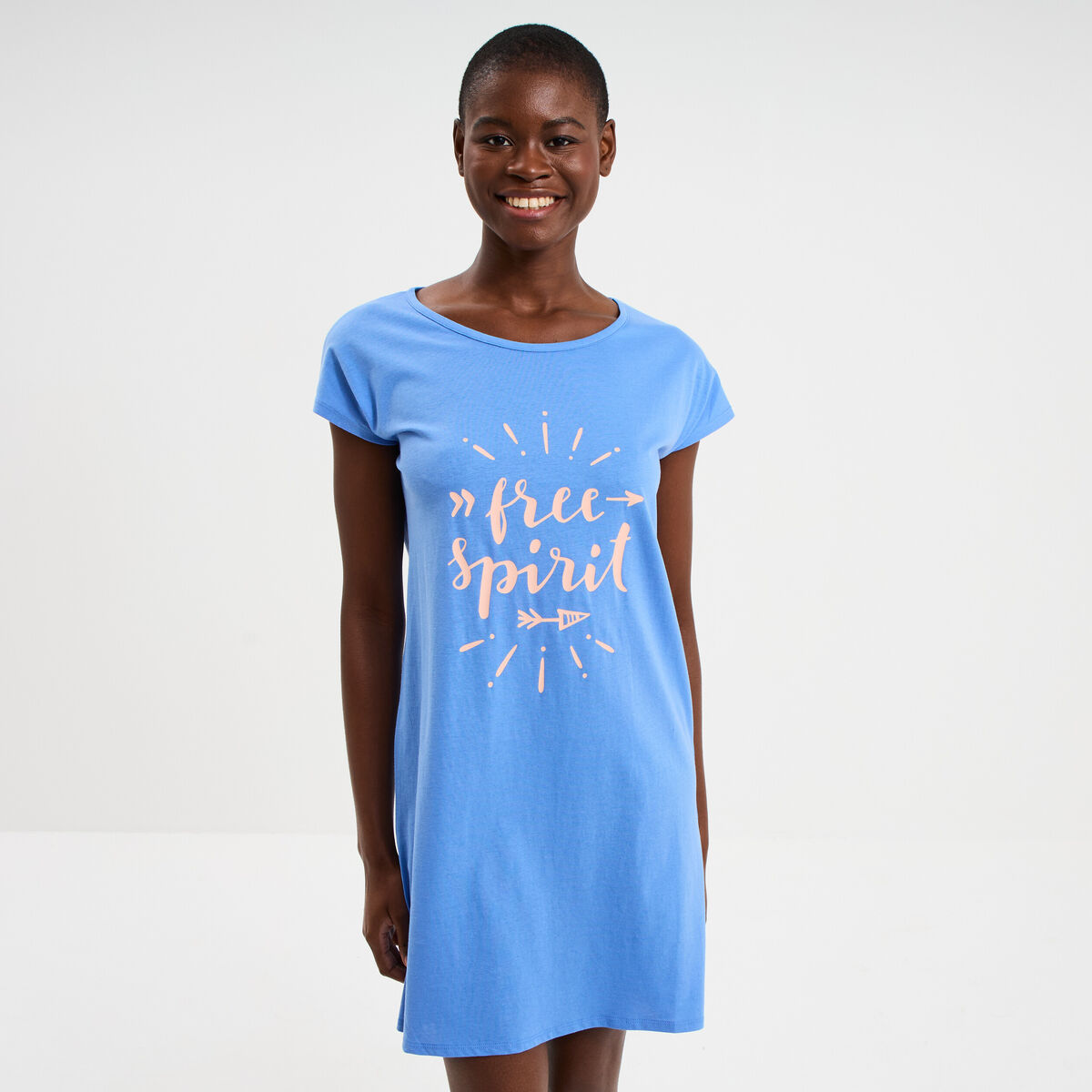 Chemise de nuit courte coton bleu electrique femme