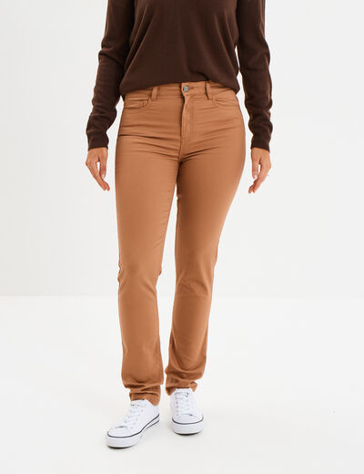 Pantalon slim stretch marron clair femme