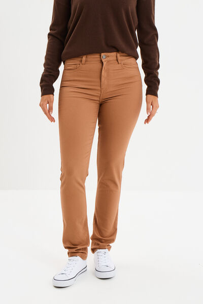 Pantalon slim stretch marron clair femme