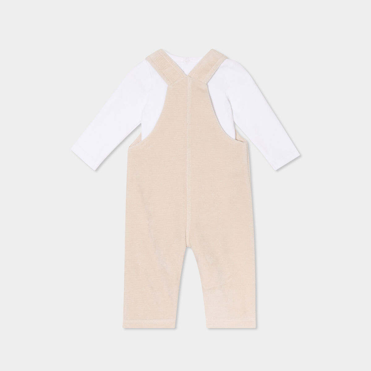 Ensemble t-shirt salopette effet velours beige bébé garçon