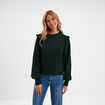 Blouse détails ajourés et volants vert foncé femme