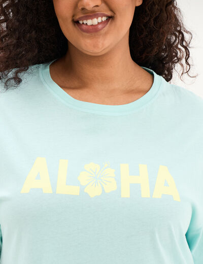 Chemise de nuit courte en coton bleu turquoise femme grande taille