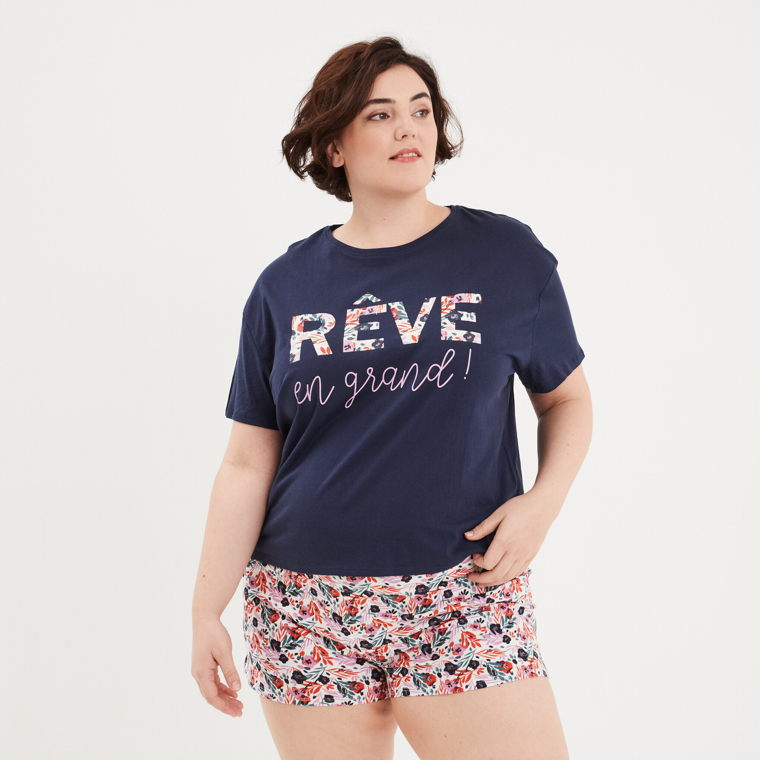 Ensemble pyjama short 2 pièces Modavista ecru femme grande taille MODAVISTA
