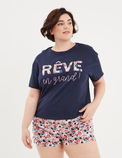 Ensemble pyjama short 2 pièces Modavista ecru femme grande taille