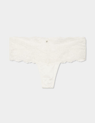 Shorty string en dentelle blanc femme