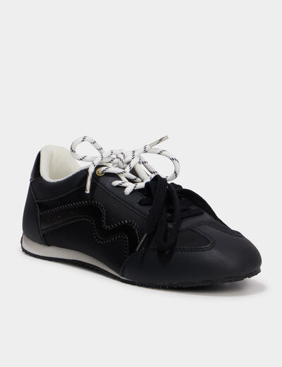 Baskets &agrave; lacets doubles semelle fine noir femme