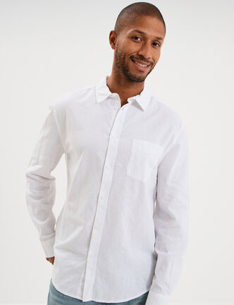 Chemise manches longues lin m&eacute;lang&eacute; blanc homme