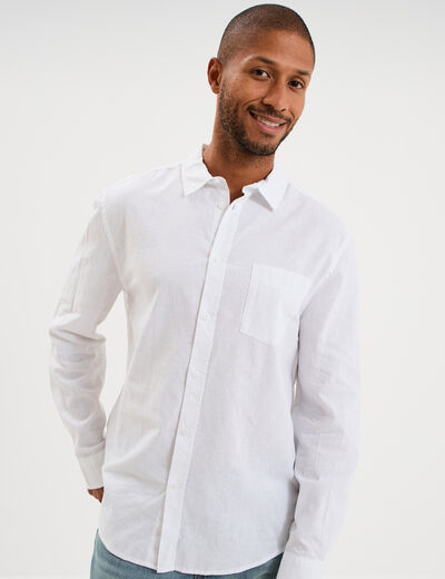 Chemise manches longues lin m&eacute;lang&eacute; blanc homme