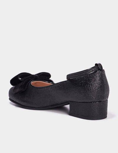 Babies &agrave; talons paillet&eacute;es avec noeuds noir fille