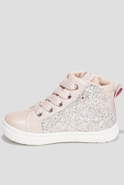 Baskets montantes à paillettes zippées rose bébé fille