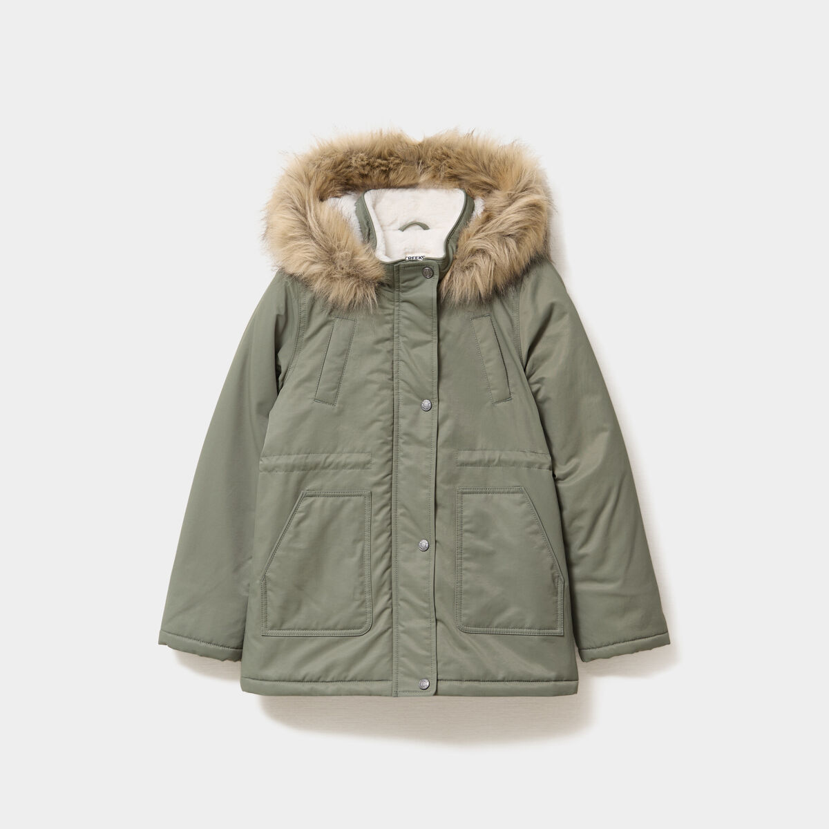 Parka &agrave; capuche fausse fourrure vert kaki fille