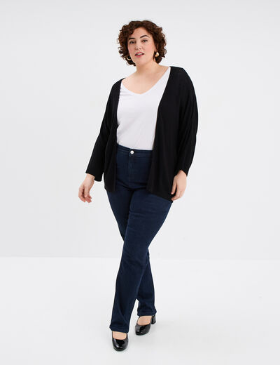 Gilet col ouvert manches 3/4 noir femme grande taille