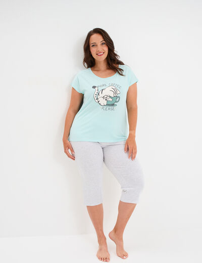 Ensemble pyjama corsaire coton bleu turquoise femme grande taille