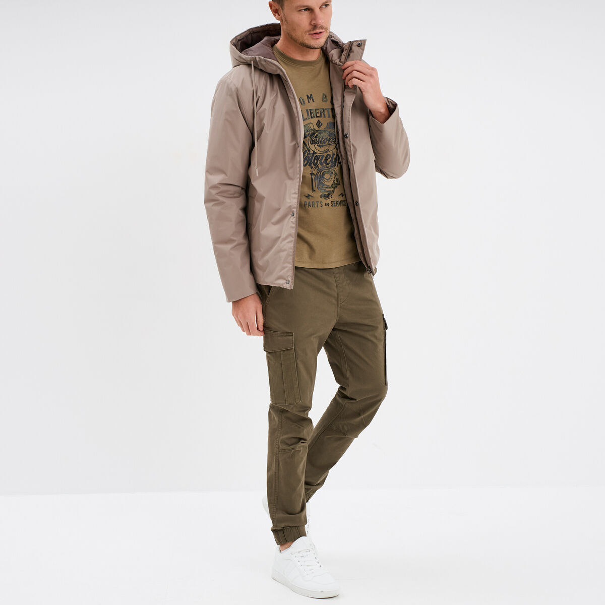 T-shirt manches courtes coton Liberto vert kaki homme
