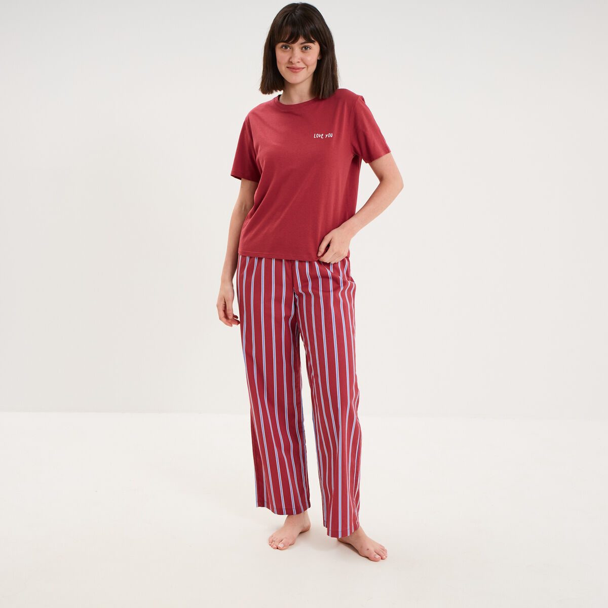 Pantalon de pyjama droit coton mauve femme