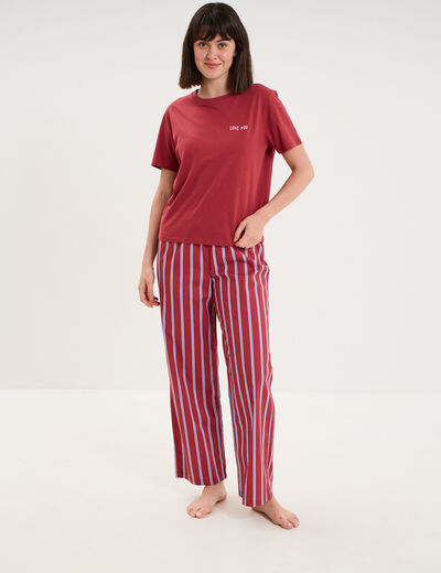 Pantalon de pyjama droit coton mauve femme