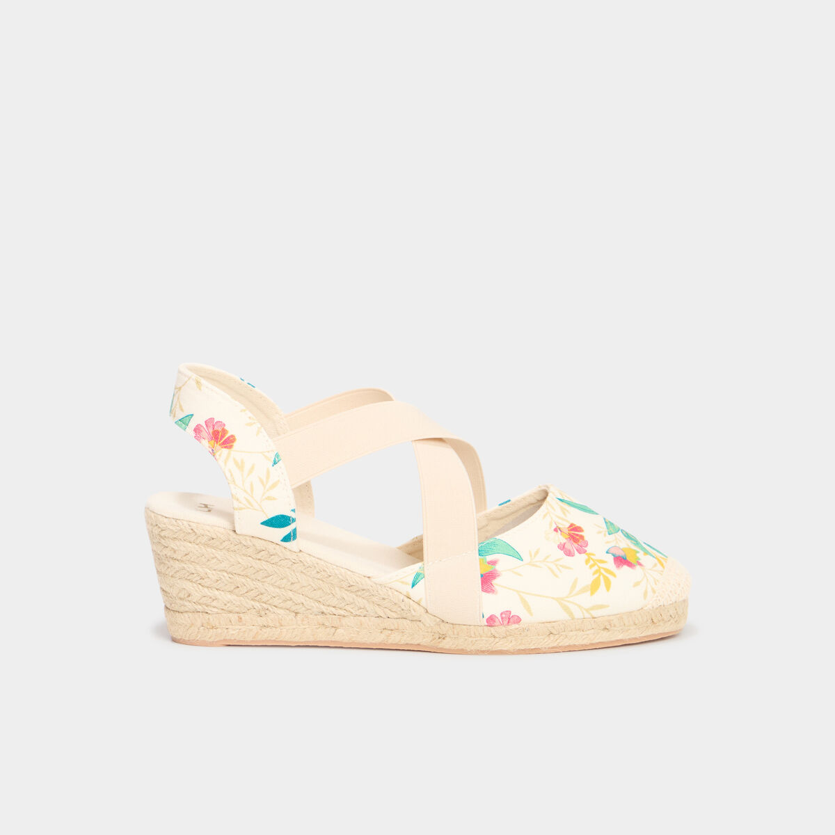 Sandales espadrilles compens&eacute;es en toile multicolore femme